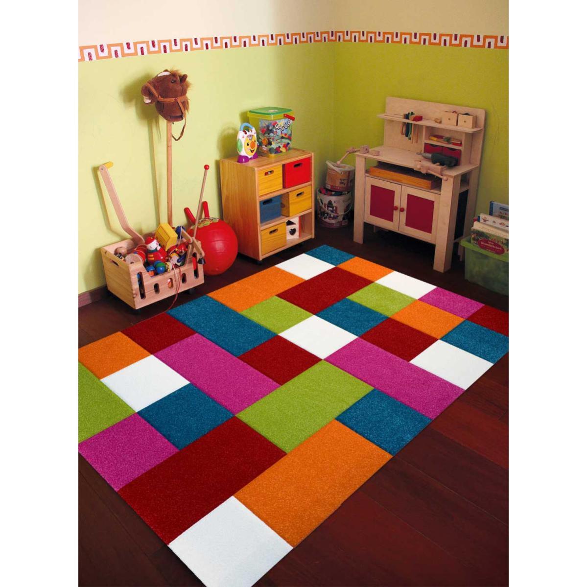 Tapis Enfant 80x150 Cm Rectangulaire Carreaux Multicolore Chambre Adapte Au Chauffage Par Le Sol Leroy Merlin