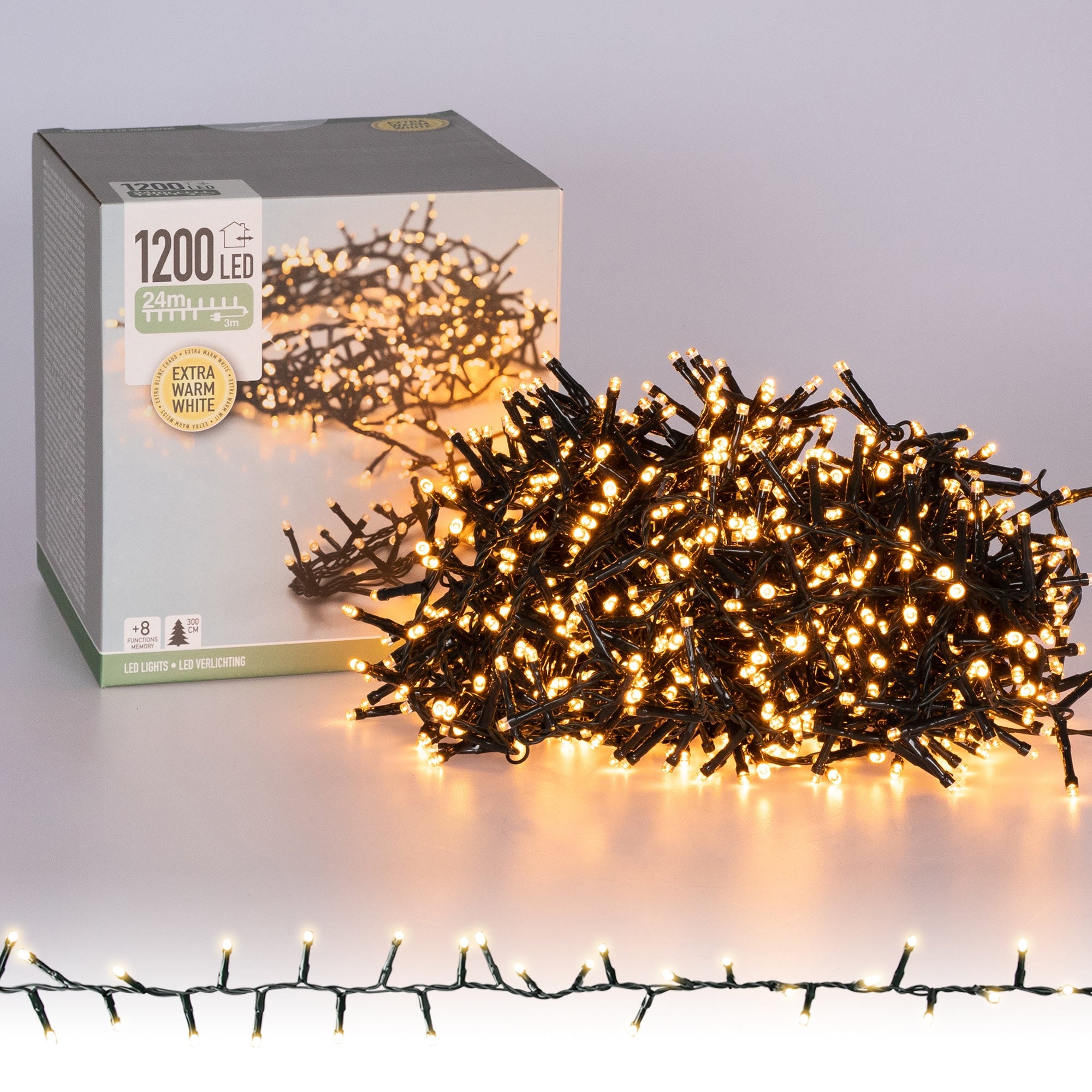 Guirlande lumineuse Noël verte 1200 LED blanc chaud pour extérieur 220V