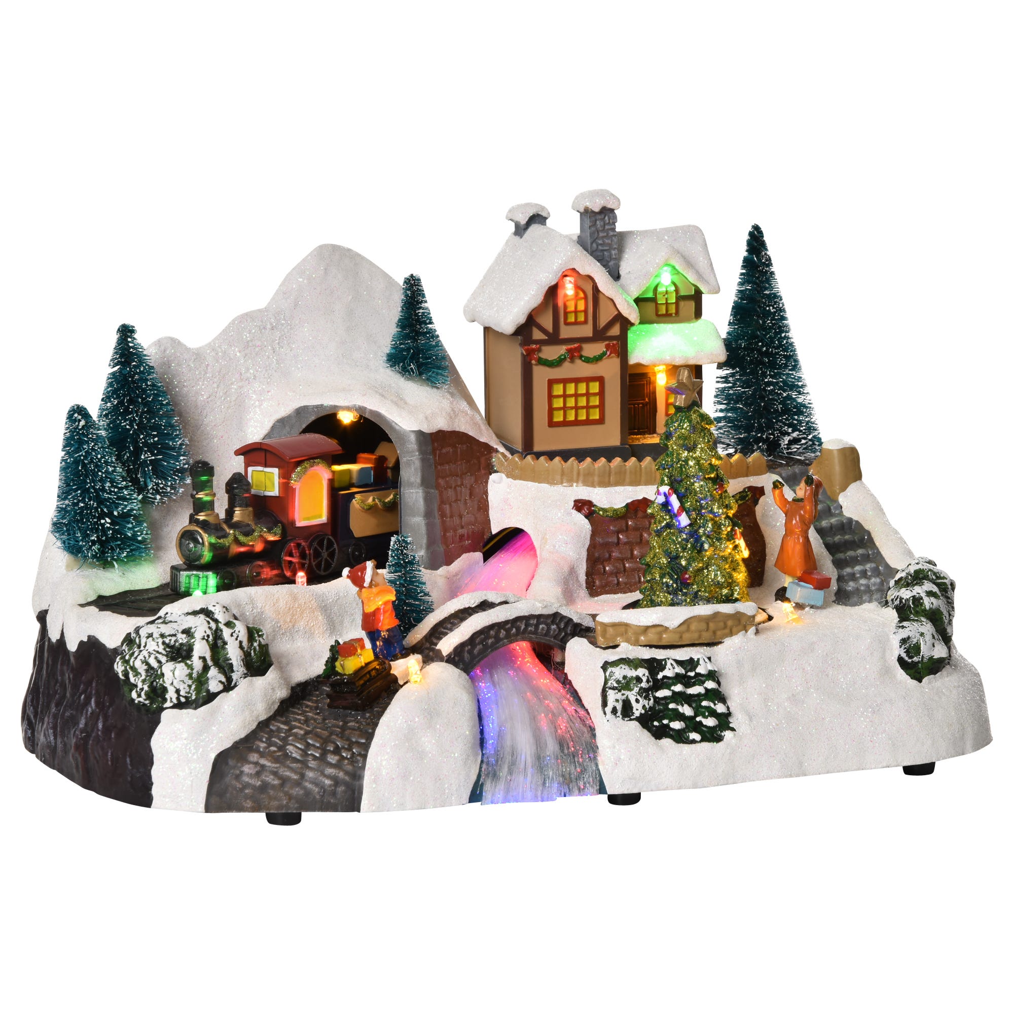 Village de Noël lumineux, musical et animé Montagne avec Maisons et Sapins  enneigés