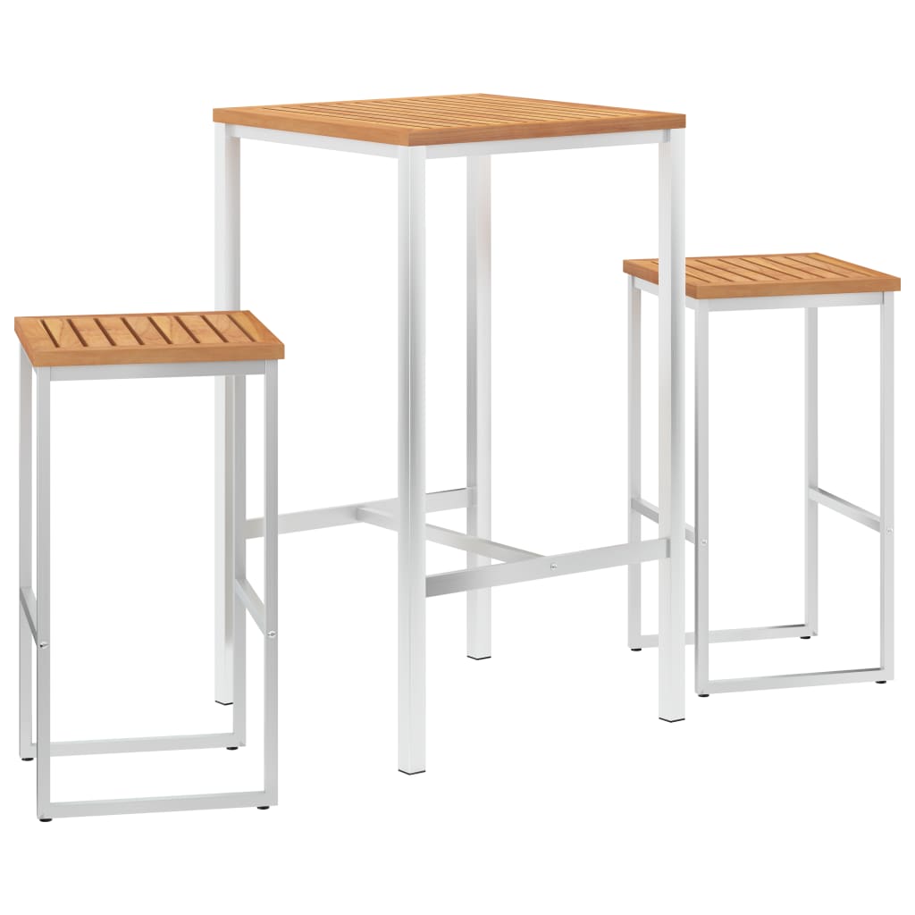 vidaXL Set mesa y sillas altas de cocina 3 piezas madera y acero