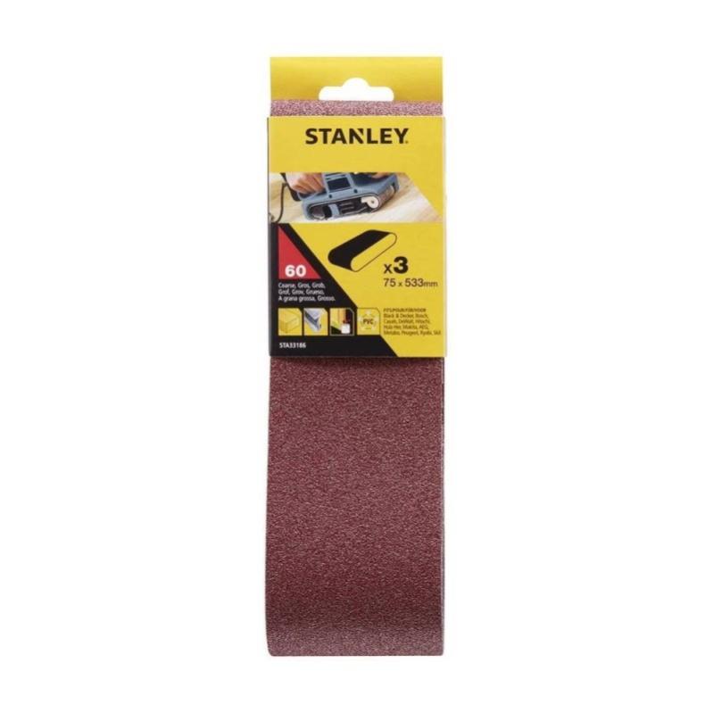 STANLEY STA33196-XJ - 3 Bandas De Lija. 75 X 533 Mm.Grano 240. Madera, Pintura, Barniz, Yeso, Metal Y Plástico. Larga Duración