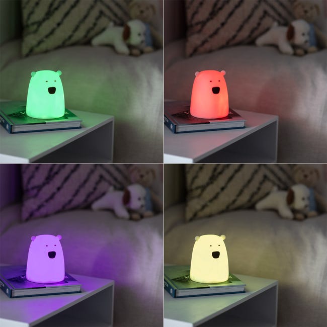 Veilleuse LED pour enfants en silicone RGB Lapin avec batterie - Ledkia