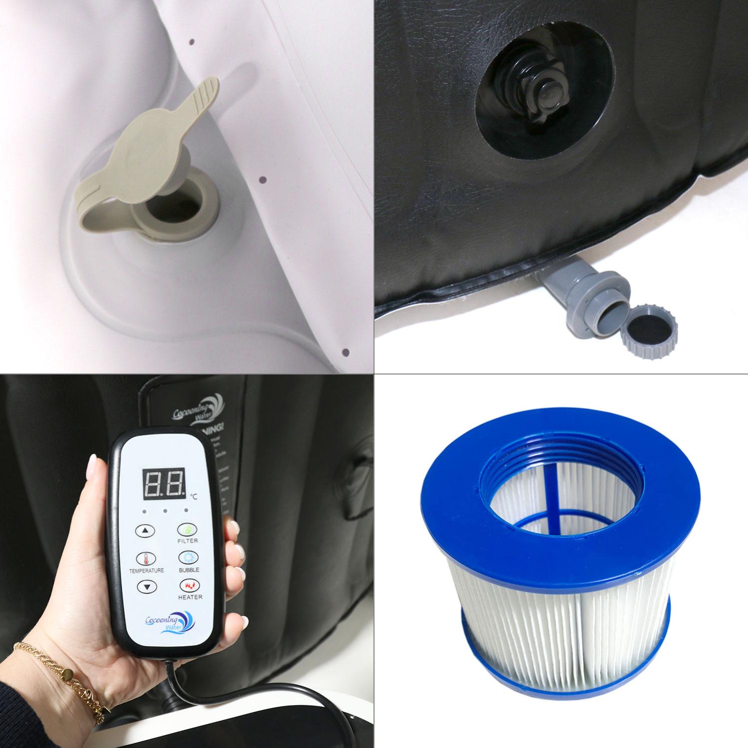 Spa Gonflable Cocooning Water Carré 3-4 Places - 120 Jets, 700L, Chauffage 41°C