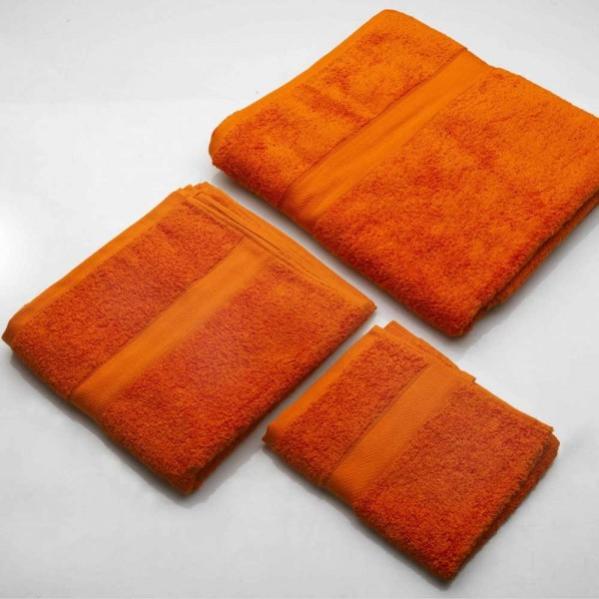 Set di asciugamani per il bagno in cotone di colore arancio, colore arancio