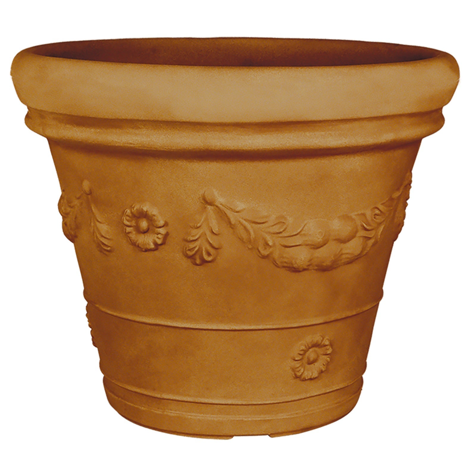 Vaso Doppiobordo Festone rotondo in resina con decorazione per esterno  Made in Italy / Terracotta / 75 cm