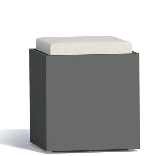 Pouf contenitori per esterno con cuscino in ecopelle bianco. Sgabello  design Monacis in polietilene grigio con vano contenitore, ideale per il  tuo