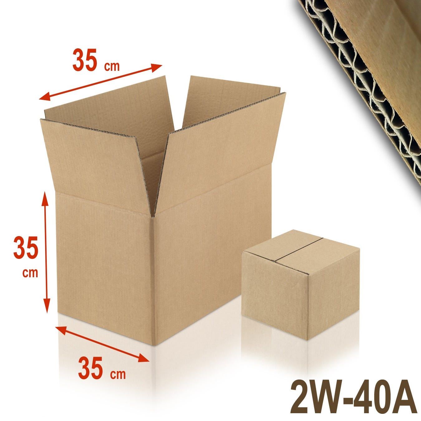 Lot de 10 Cartons double cannelure 2W-40A format 350 x 350 x 350 mm