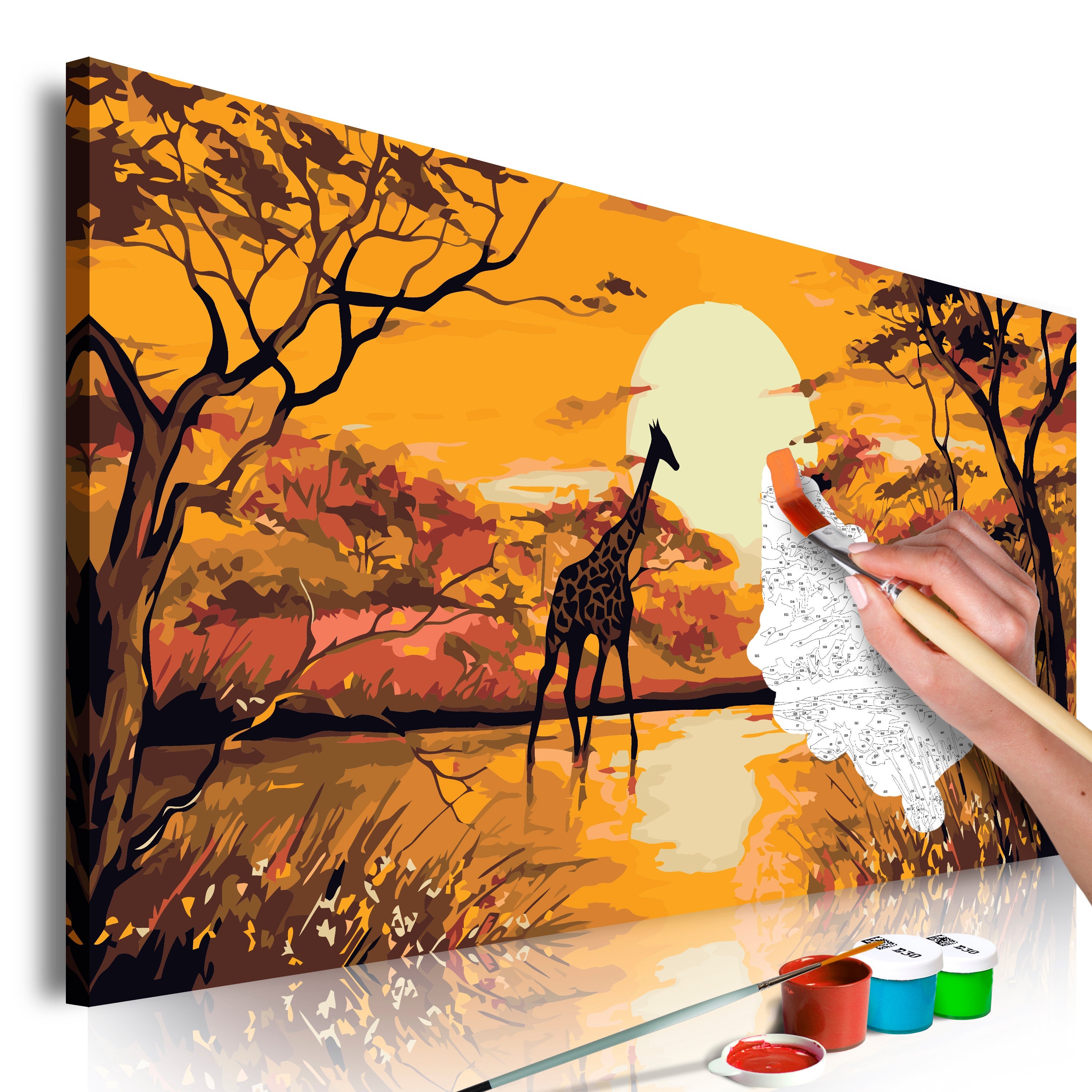 Tableau à peindre soi-même peinture par numéros motif Girafe au coucher du  soleil 80x40 cm TPN110085