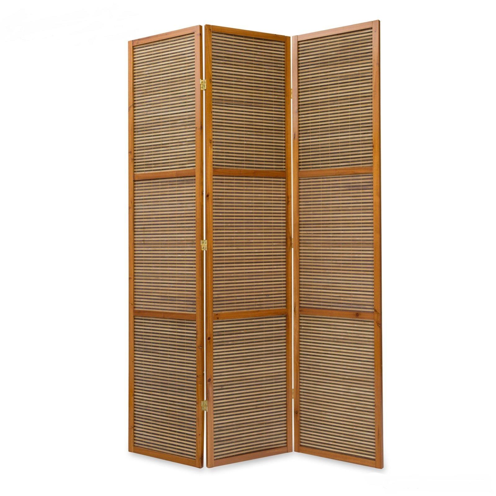 Paravent 3 Panneaux Marron En Bois Et Bambou 132x200 Cm Par06049 ...