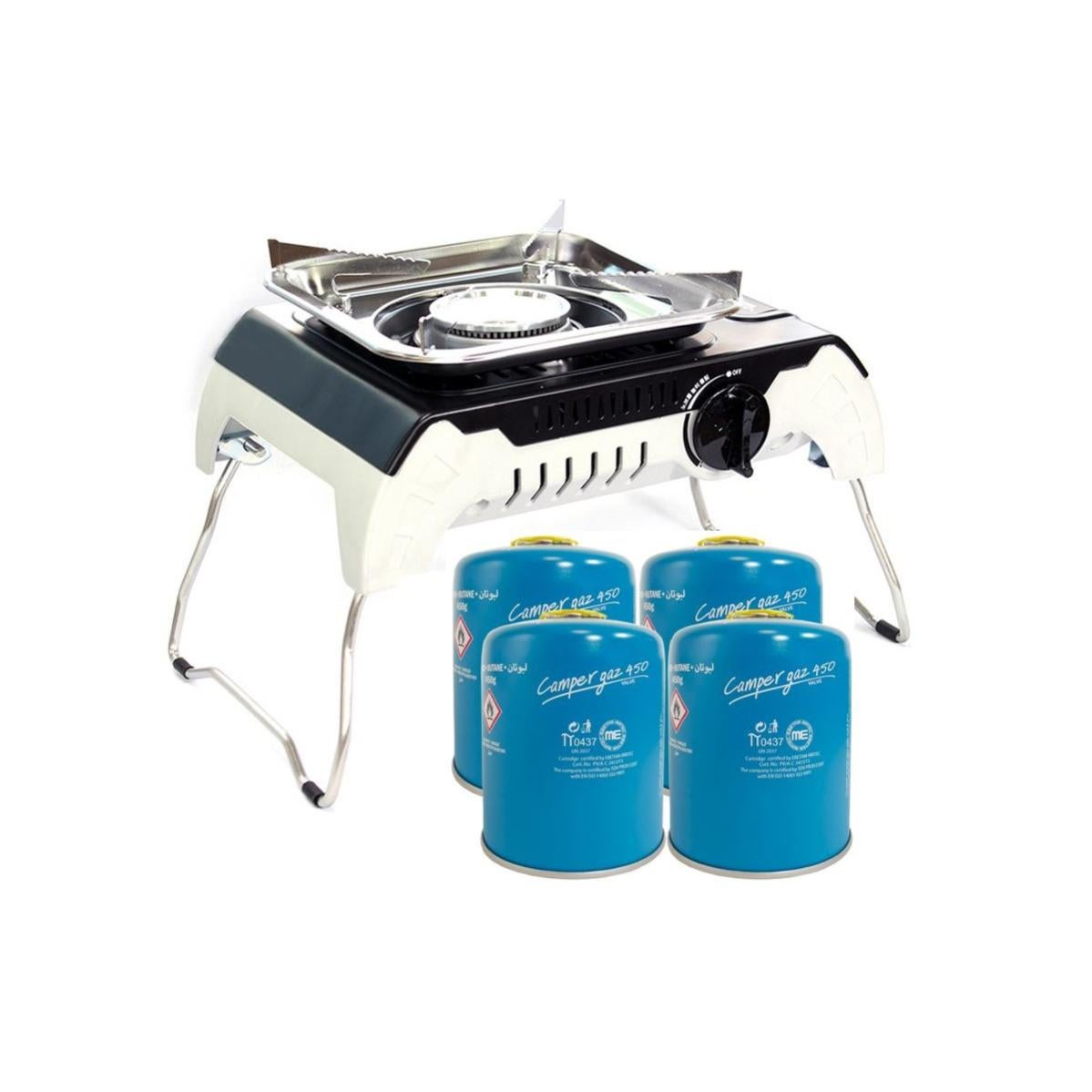 Table de cuisson gaz Piezo 2400W FIVESTAR + 4 Cartouches gaz 450 Gr