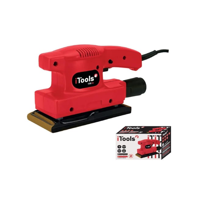 ponceuse vibrante 135w itools plateau 90 x 187 double isolation accessoires inclus tube et papier abrasif leroy merlin