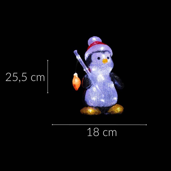 Décoration extérieure de Noël Pingouin pêcheur H.25,5 cm
