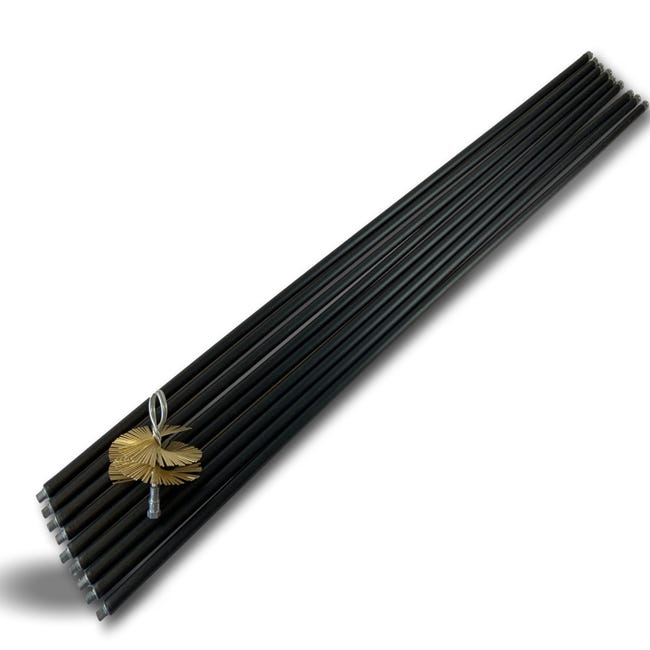 Kit de ramonage classique conduits gainés, Brosse hérisson rond  synthétique, Diamètre 125 mm, 5 cannes noires Ø 17 mm creuses, 5*1,4 m, Cheminées
