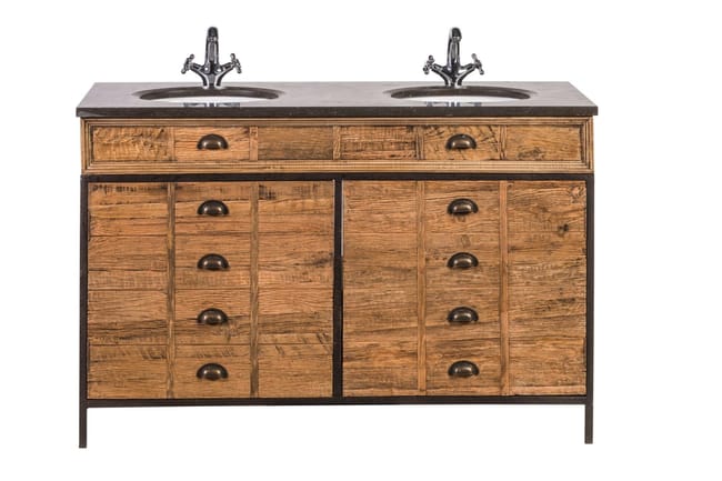 Meuble De Salle De Bain Double Vasque L140 En Bois Recycle Hawai Leroy Merlin