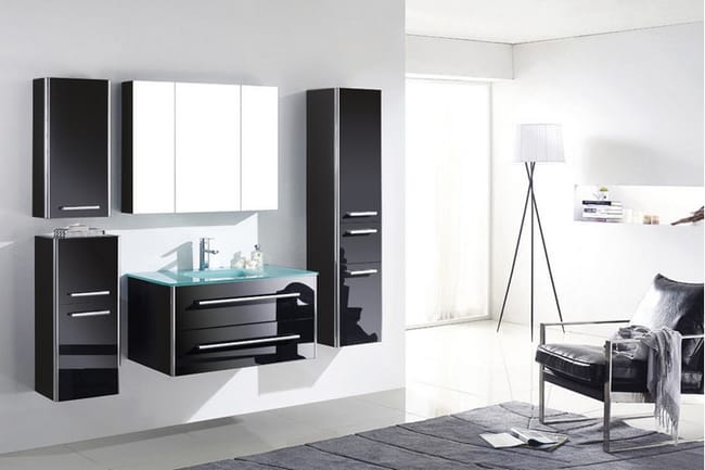 Jin Noir Meuble Salle De Bain Simple Vasque 90 Cm 3 Colonnes Espace Insell Leroy Merlin