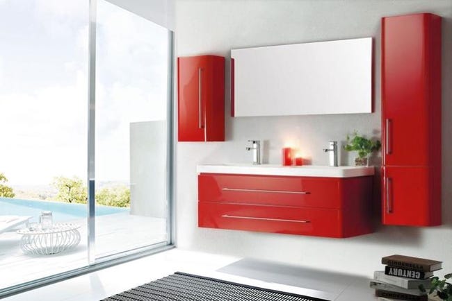 Emy Rouge Meuble Salle De Bain Double Vasque 120 Cm 2 Colonnes Espace Insell Leroy Merlin
