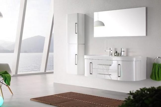 Mia Blanc Meuble Salle De Bain Double Vasque 120 Cm 1 Colonne Espace Insell Leroy Merlin