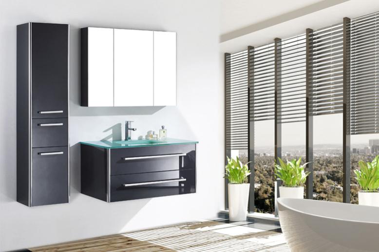 Lia Gris Meuble Salle De Bain Simple Vasque 90 Cm 1 Colonne 1 Miroir Armoire Espace Insell Leroy Merlin
