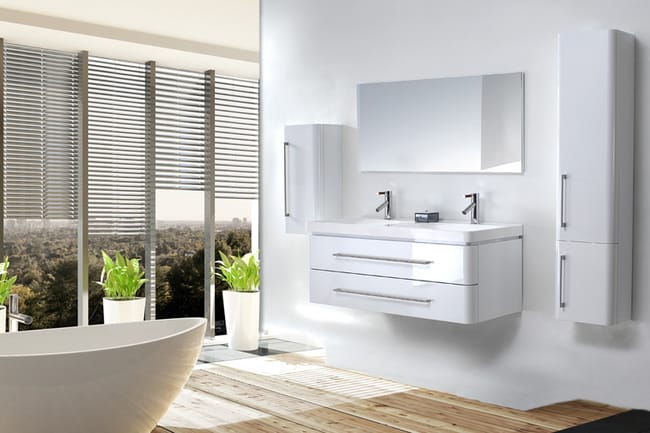 Emy Blanc Meuble Salle De Bain Double Vasque 120 Cm 2 Colonnes Espace Insell Leroy Merlin