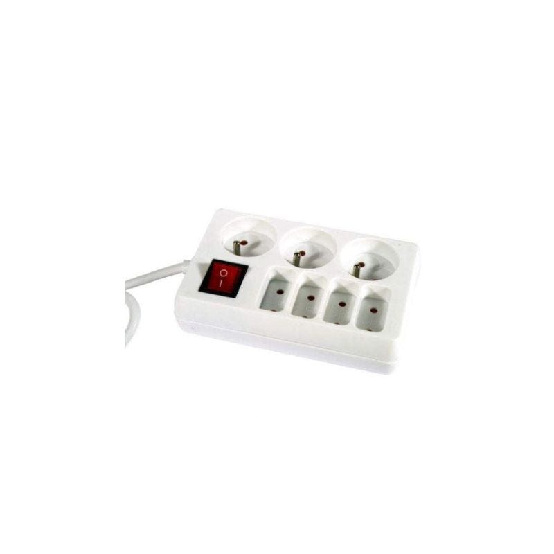 Multiprise avec interrupteur 7 prises avec et sans terre de 6A à 16A blanc, 57708, Electricité et domotique