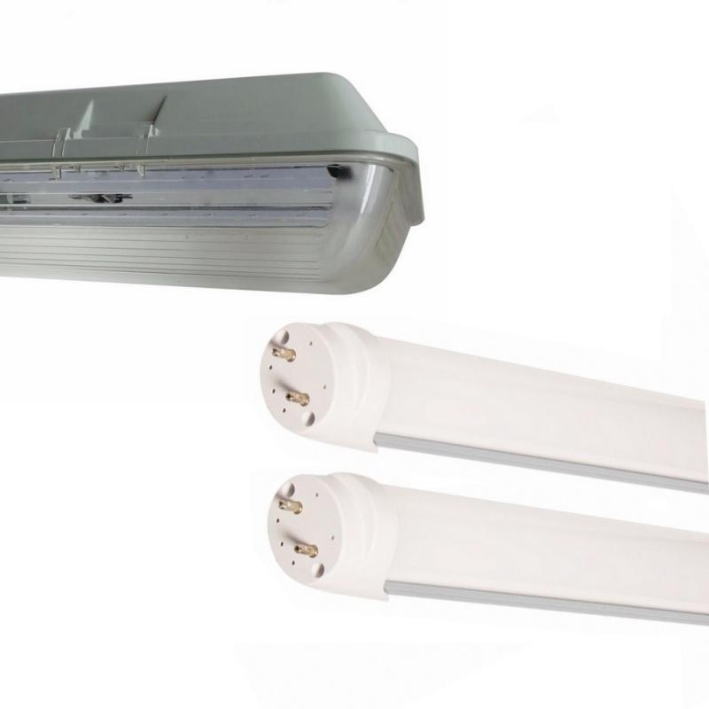 Kit de Réglette LED étanche Double pour Tubes T8 120cm IP65 (2 Tubes Néon  LED 120cm T8 36W inclus) - Blanc Chaud 2300K - 3500K - SILAMP