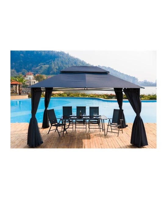 Tonnelle De Jardin 3x4 M En Acier Et Aluminium Avec Rideaux Inclus - Gris | Leroy Merlin rideau pour tonnelle 3x4