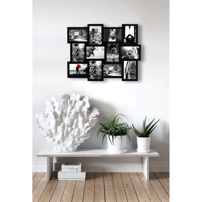 Acan - Marco para fotos de pared múltiple de 5 fotos varios tamaños, negro,  decoración del hogar. Multimarco portafotos de pvc