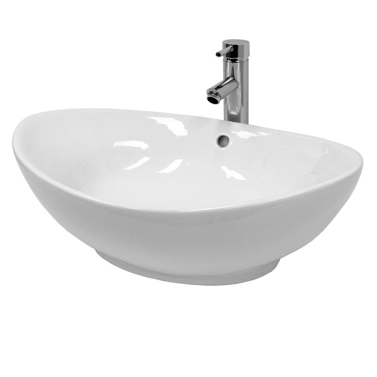 Lavabo Da Appoggio Ovale In Ceramica - Bianco Lucido, Moderno - Foto 9
