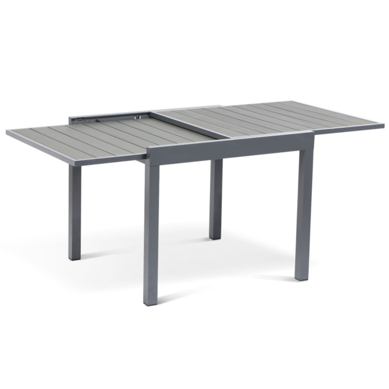 Salon De Jardin Extensible Poly Gris Foncé Table 90180 Cm Et 8 Chaises