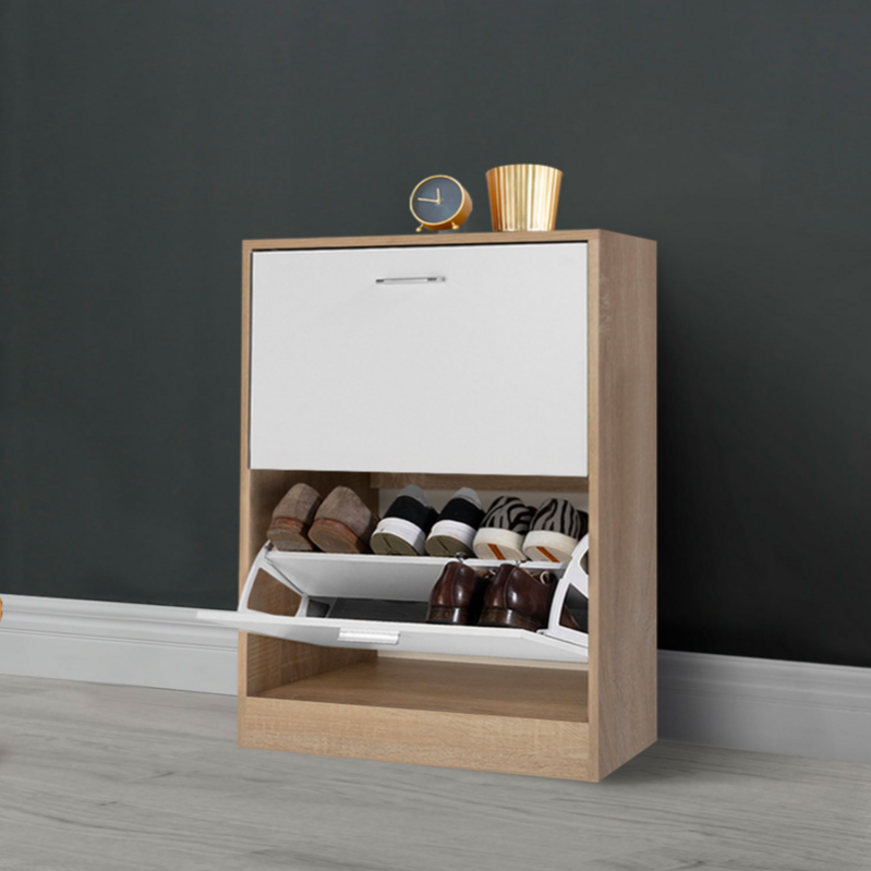 Meuble À Chaussures Imitation Hêtre 2 Portes Blanches Leroy Merlin