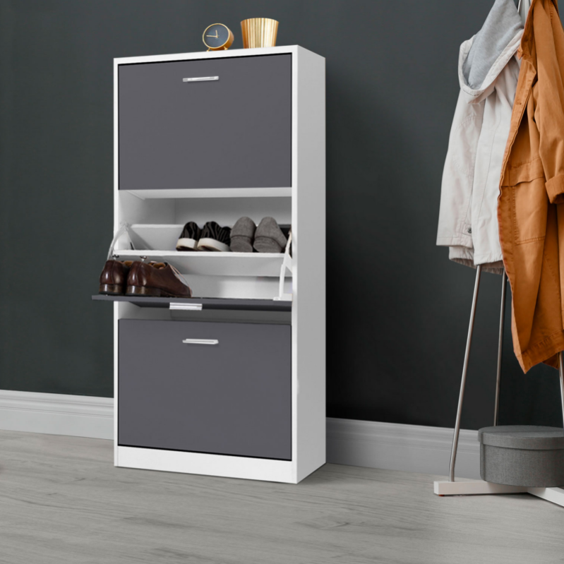 Meuble À Chaussures Blanc 3 Portes Grises Leroy Merlin