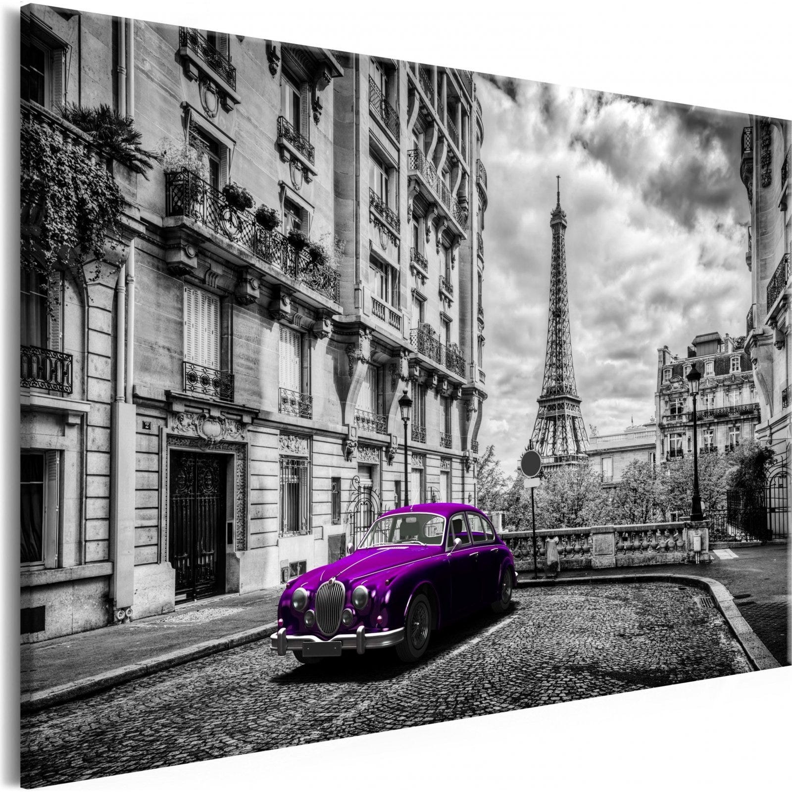 Tableau voiture à paris violet large - 120 x 80 cm