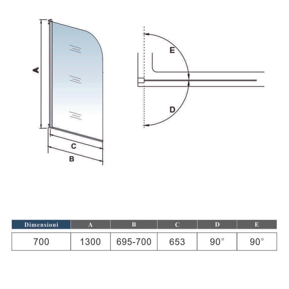 Océan Pare-baignoire 70x130cm Écran Baignoire Pivotant Avec La Poignée En Inox - 5