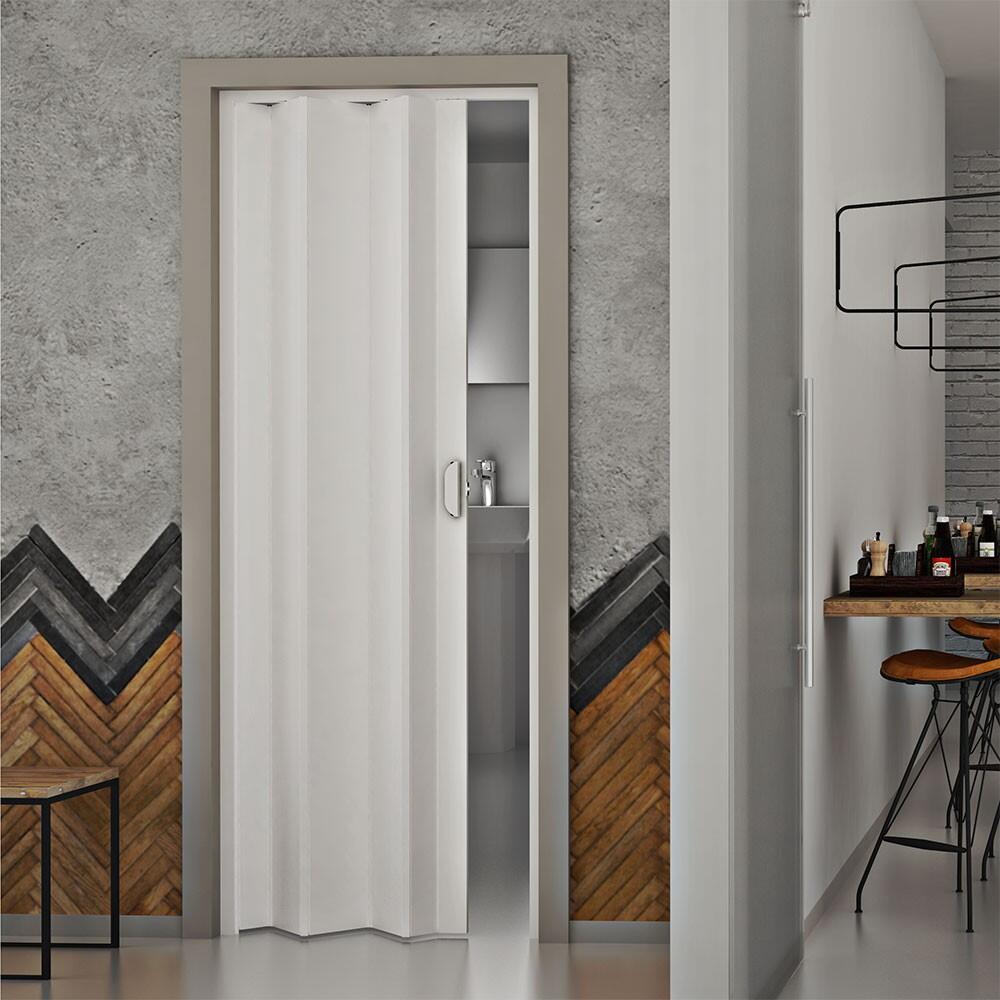 Porta a soffietto Luciana con Vetri da Interno 88,5 x h 214 cm in PVC  Made in Italy / Bianco Vetro Satinato