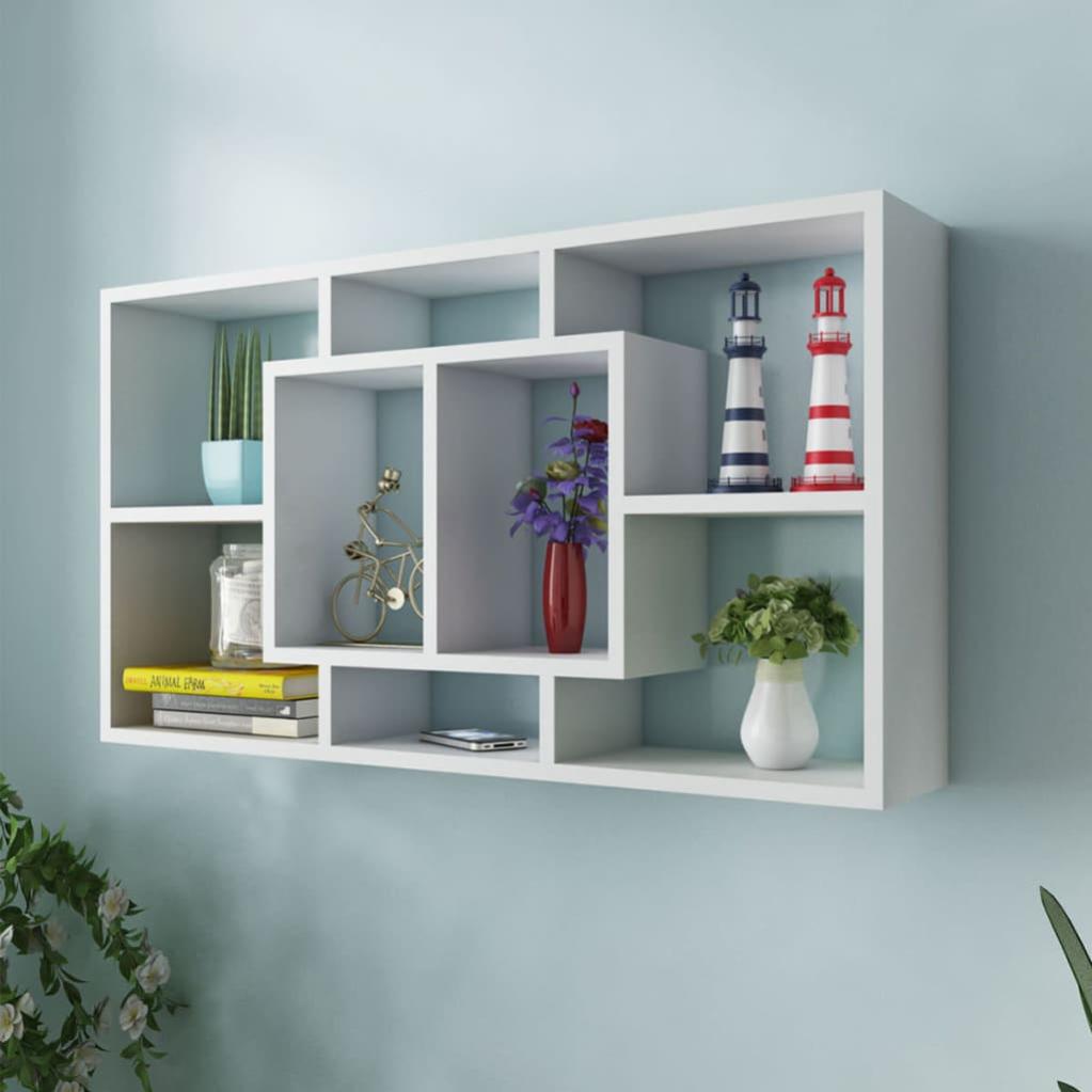 242548 Floating Wall Display Shelf 8 Compartments White Leroy Merlin