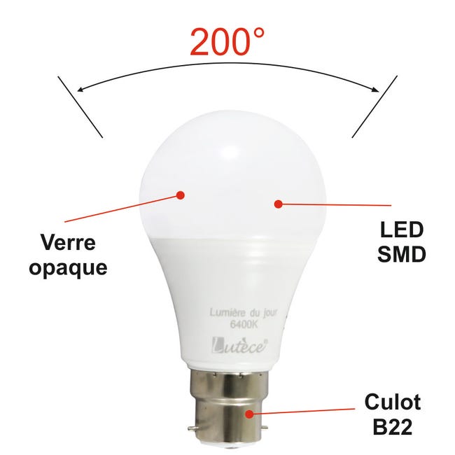 Lot de 12 ampoules LED E27 6W 470Lm 3000K - garantie 5 ans