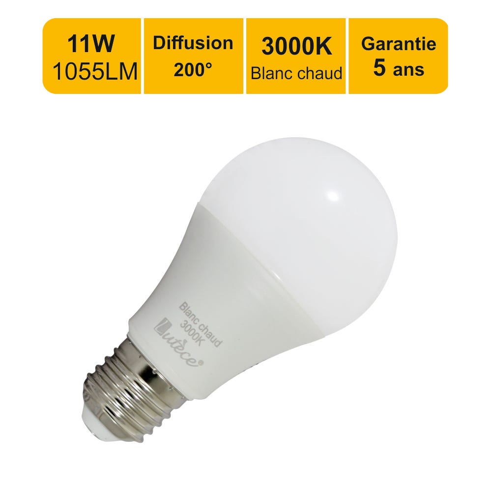 Ampoule E27 A60 10W LED Équivalent 75W DOPO Dimmable - Blanc Chaud 3000K