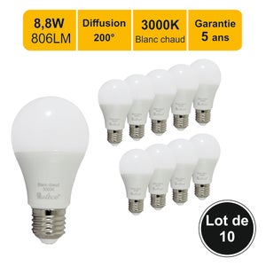 Ampoule LED 9W E27 A60 806lm (72W) Ø60- Blanc Chaud à Blanc Froid/RGB
