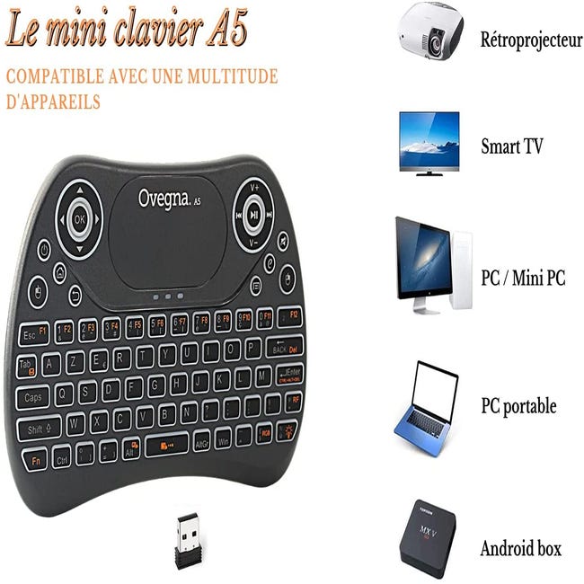 Mini clavier touchpad sans fil pour TV (clavier AZERTY rétro