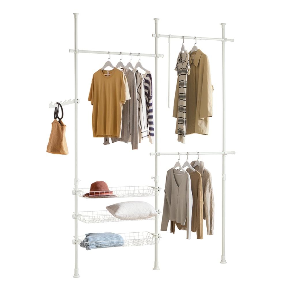 Perchero de Ropa Telescopico Altura Ajustable 103 278 cm Perchero extensible con 3 barras y 3 cestas Blanco FRG34 W SoBuy ES Leroy Merlin