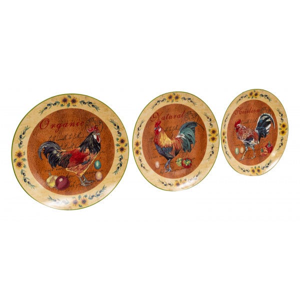 Set tre piatti decorativi da parete in ceramica decorata L40XPR40XH4 cm