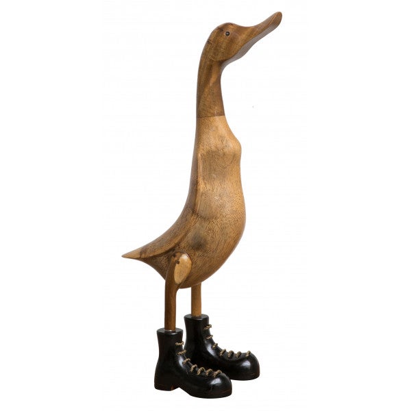 Ornement de canard sculpté à la main avec des bottes en caoutchouc