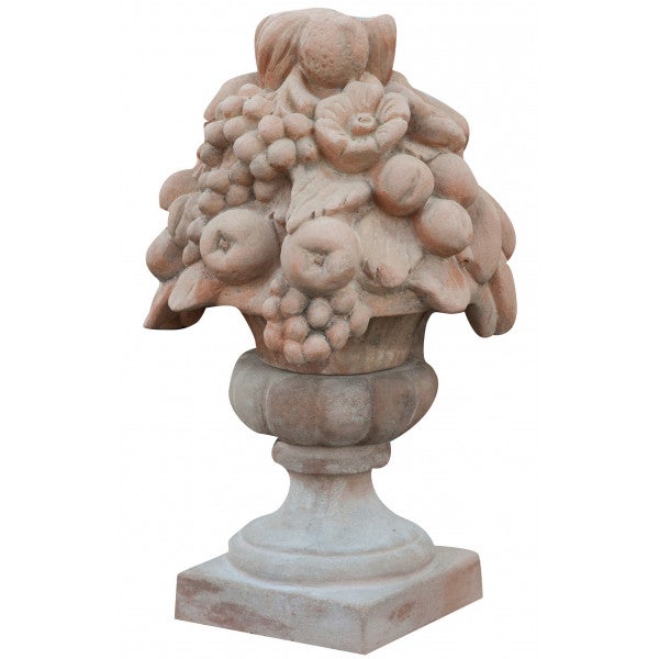 Cesto Frutta Invecchiato, In Terracotta Toscana 100% Made In Italy  Interamente Lavorata A Mano Diam.35xh60 Cm.