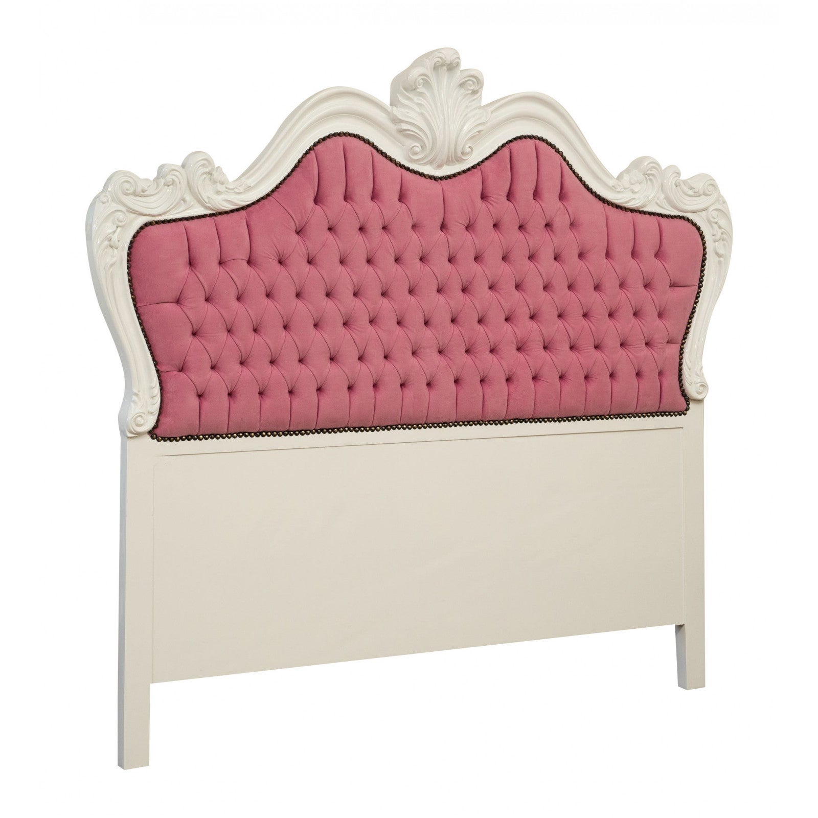 Biscottini cabecero de cama doble tapizado rosa 173x163x10 cm | cabecero de cama doble artesanal en madera blanca | cabecero de cama estilo barroco