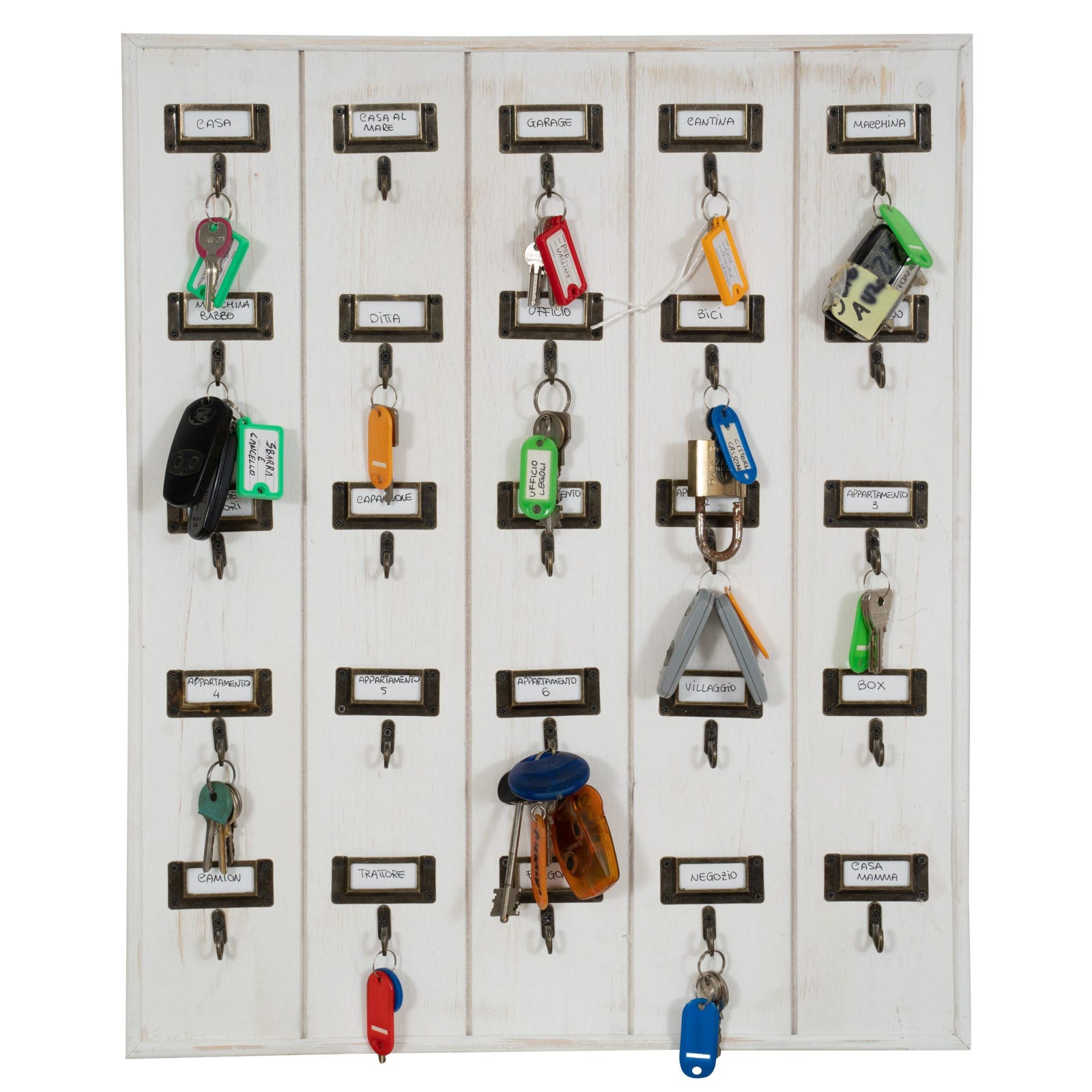 Biscottini Colgador de llaves de pared 25 ganchos de madera 60x49x5 cm, Colgador de llaves de pared, Llavero para entradas
