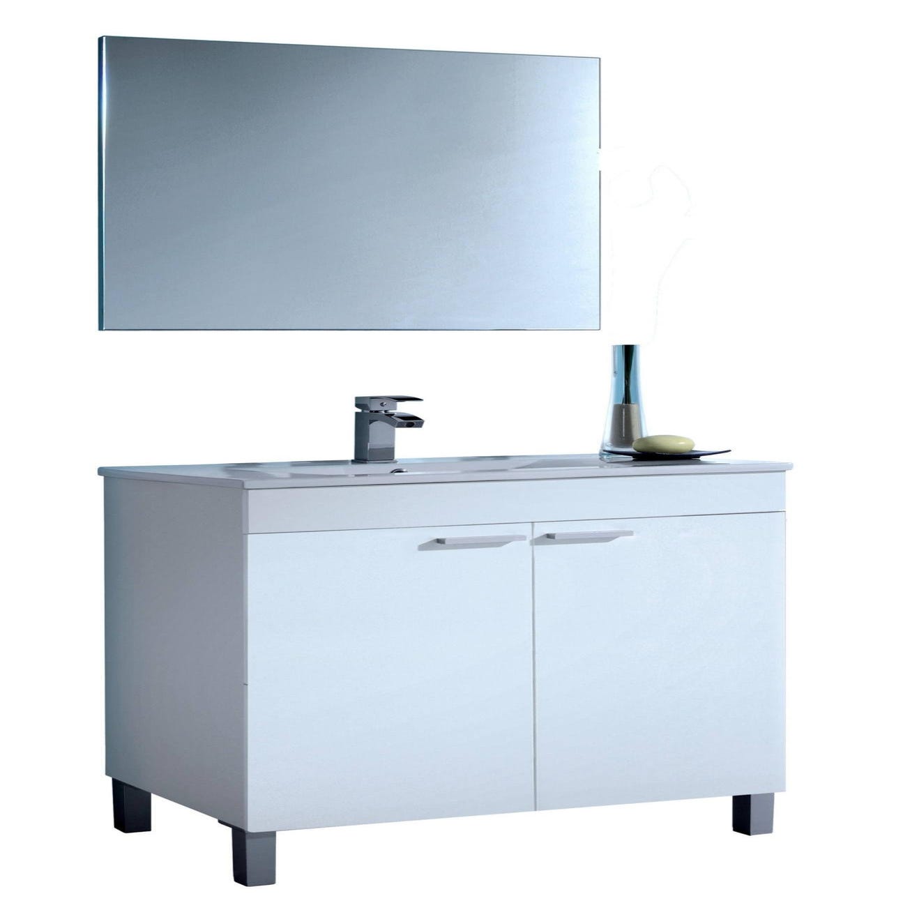 BAKAJI Mobile Sottolavabo Da Bagno Autoportante 48x30x60 Cm - Legno Bianco Con 3 Ripiani E 2 Ante, Armadio Portaoggetti