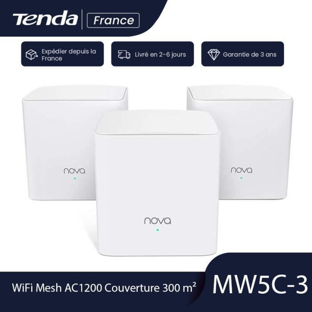 TENDA Système Mesh AC1200 Couverture 300 m², Remplacez le répéteur/routeur/CPL,  WIFI MESH Installation facile, Nova MW5C-3 cubes