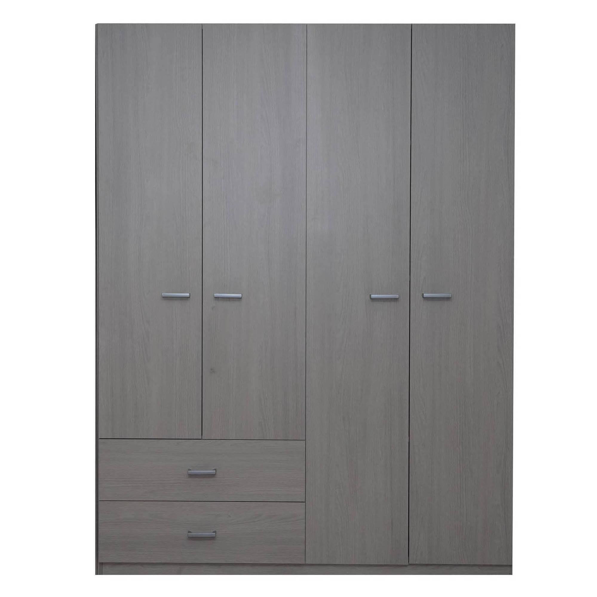 Armoire à 4 portes battantes, avec tringle à vêtements, couleur orme