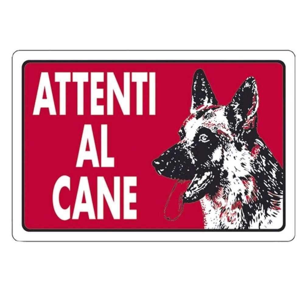 CARTELLO ATTENTI AL CANE ROSSO SEGNALETICA 10X20CM AVVERTIMENTO LAND