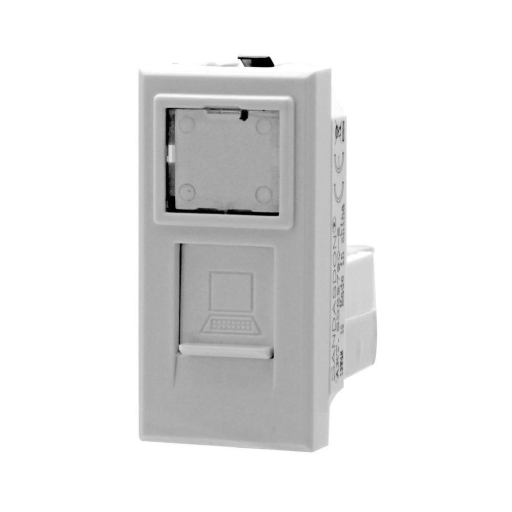 Presa Dati RJ45 CAT6 LAN Con Coperchio - Compatibile Bticino Living Light - 1 Modulo, Colore Bianco
